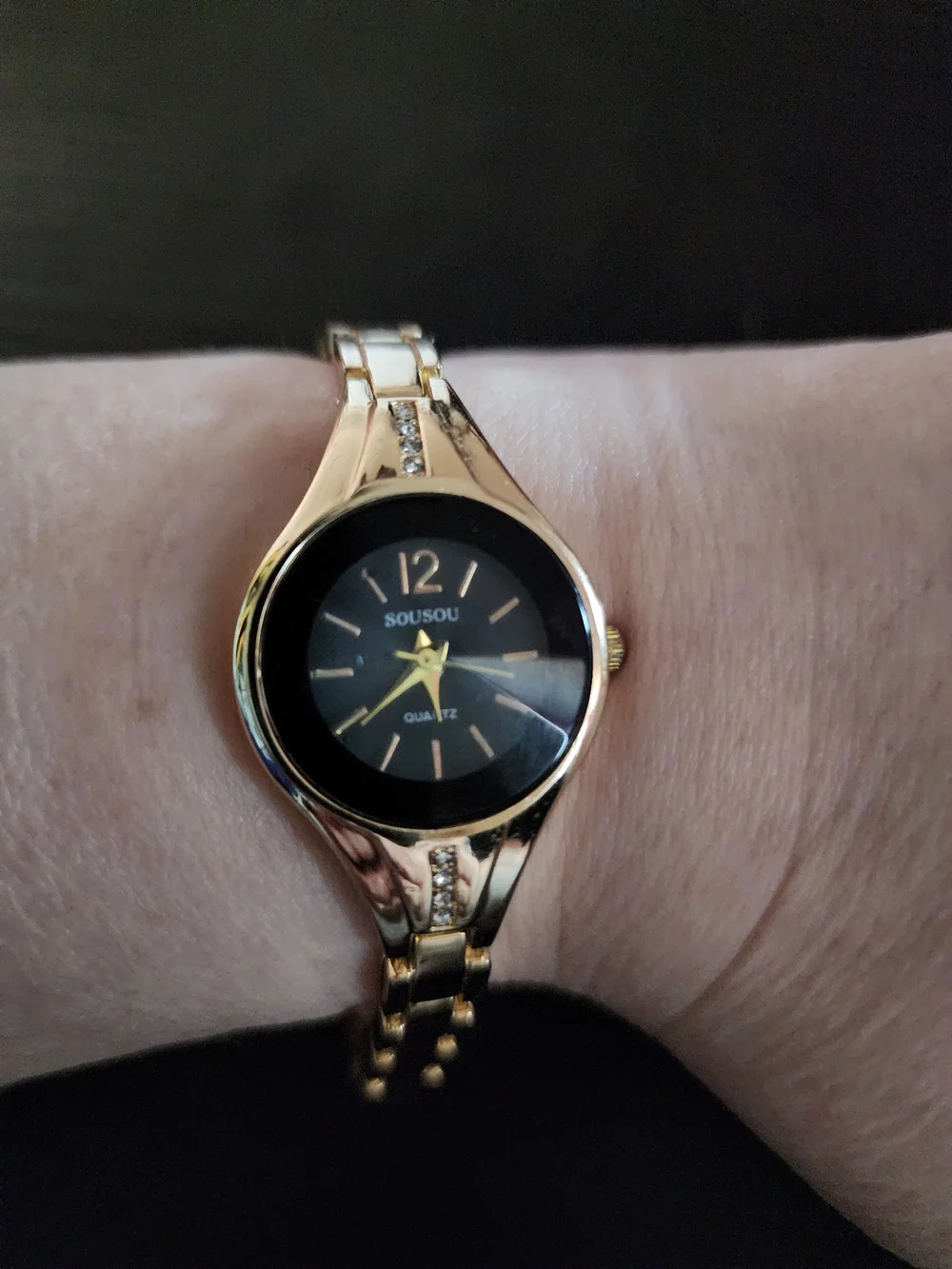 Women's Gold Bracelet Watch with Black Dial